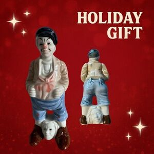 Vintage Porcelain Clown Figurine – 7” Ceramic Masked Face Circus Collectible